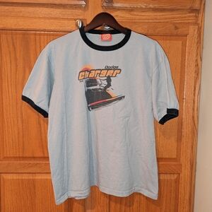Vintage Dodge Charger 1970 gray black lined collar t shirt men size M car cars